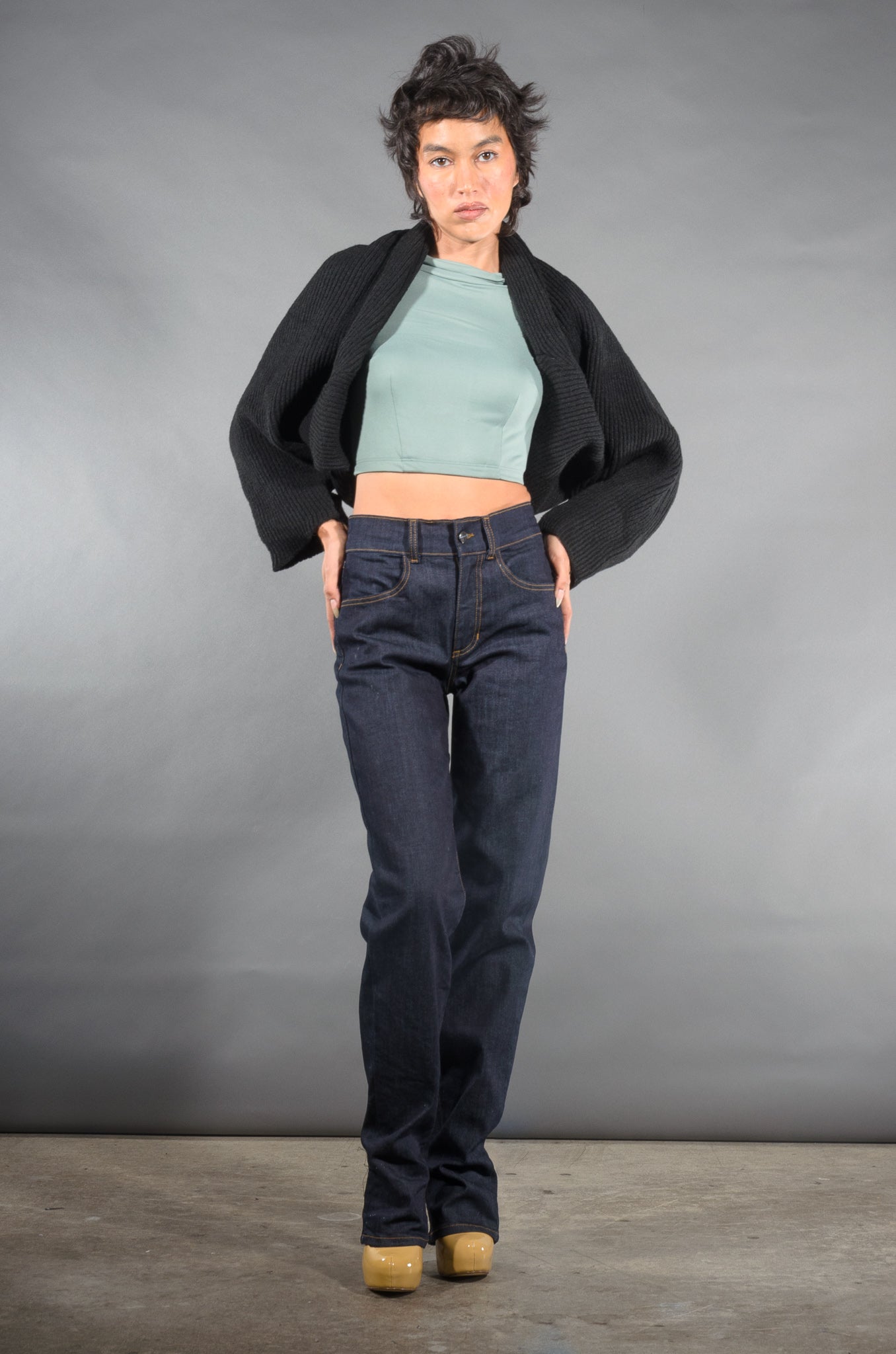 Joanna Long Sleeved Crop Top in Sage Knit | Deadly Dames