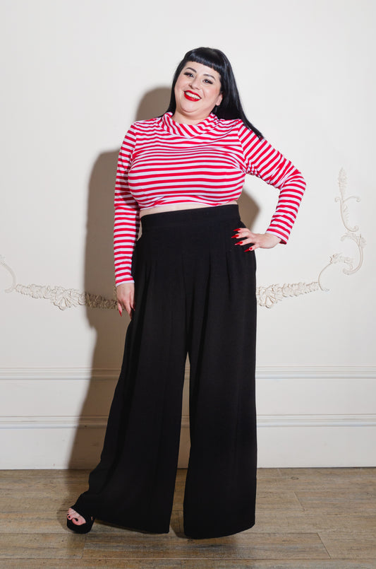 Joanna Long Sleeved Crop Top in Red and White Striped Knit | Deadly Dames