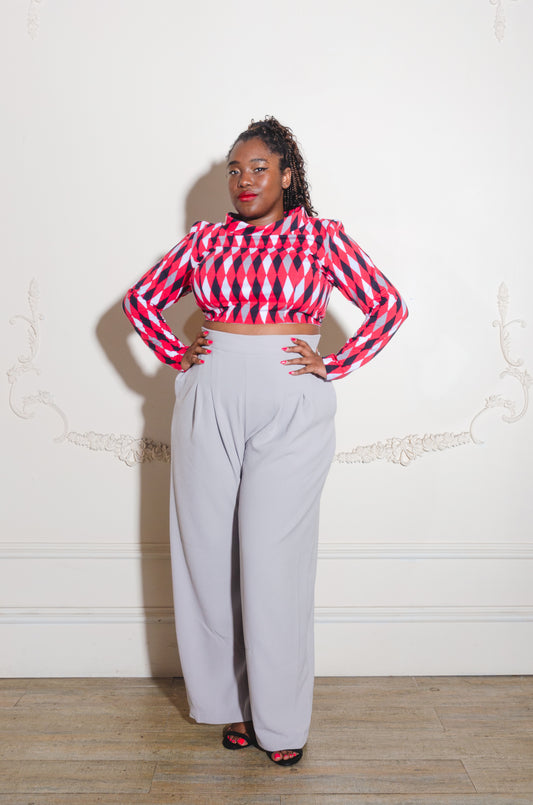 Joanna Long Sleeved Crop Top in Bad Girl Harlequin Knit | Deadly Dames