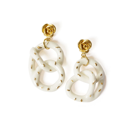 Golden Rose and Salted Porcelain Pretzel Earrings | Poporcelain