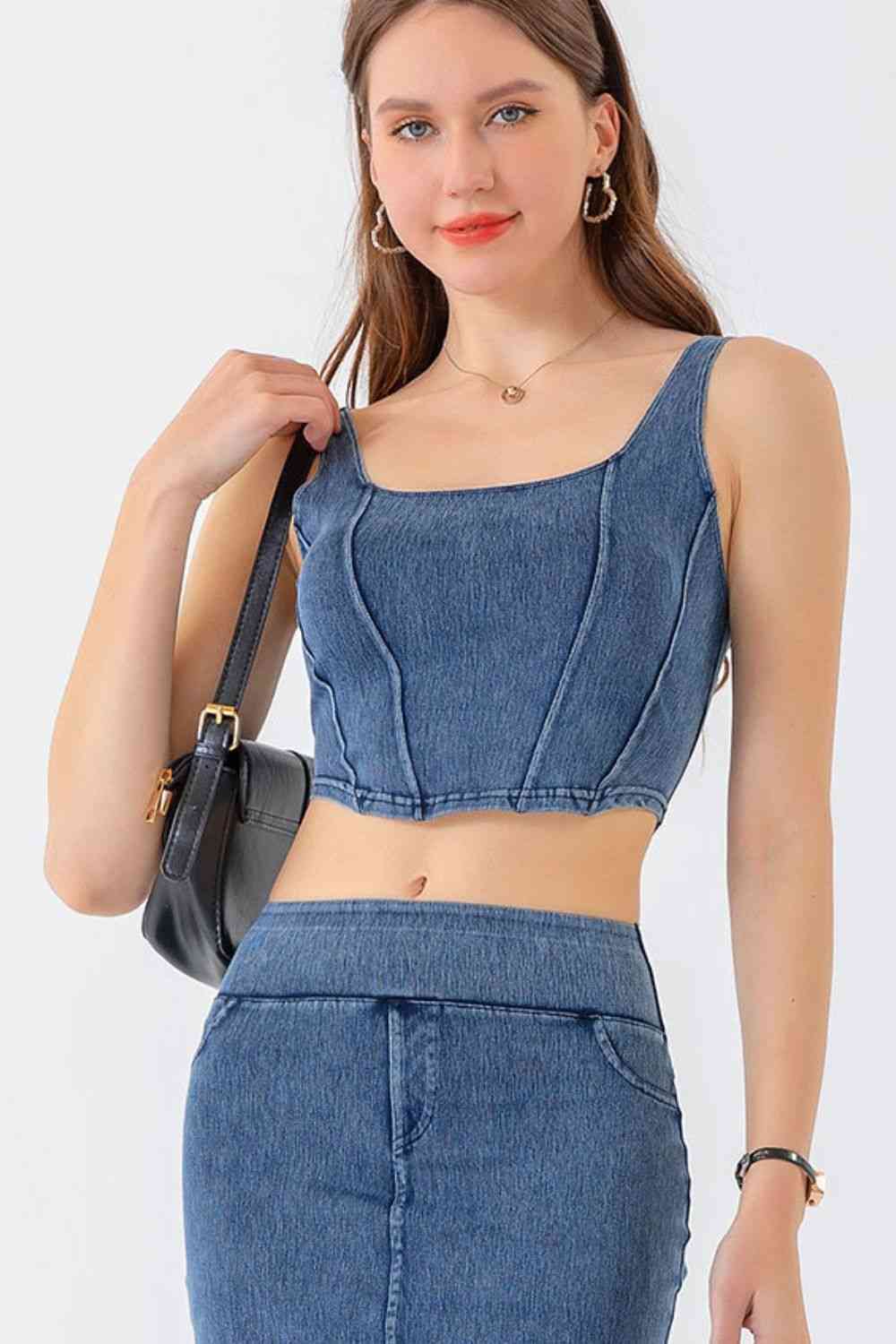 Kenna Seam Detail Cropped Denim Tank | 4 Colors