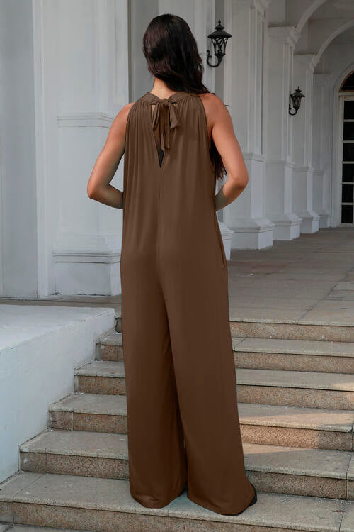 Katherine Full Size Tie Back Cutout Sleeveless Summer Jumpsuit | 3 Colors