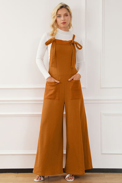 Annabel 60's Pocketed Wide Strap Jumpsuit in Ochre Vintage