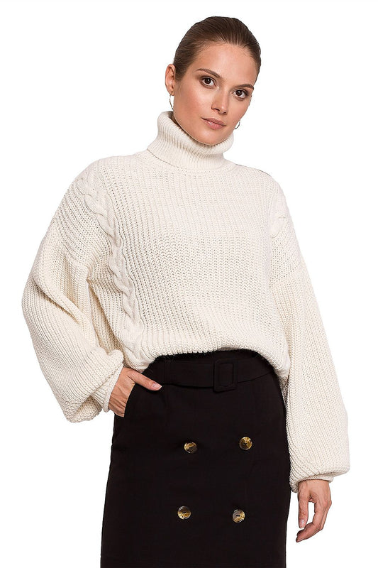 Oversized Turtleneck Bishop Sleeve Sweater Jumper in Ivory | Makover