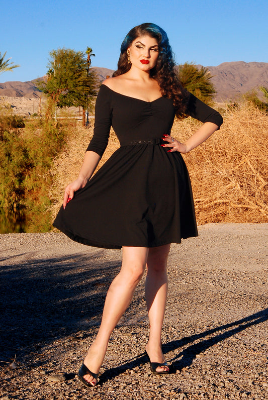 Kayla Swing Dress in Black Scuba Crepe | Deadly Dames