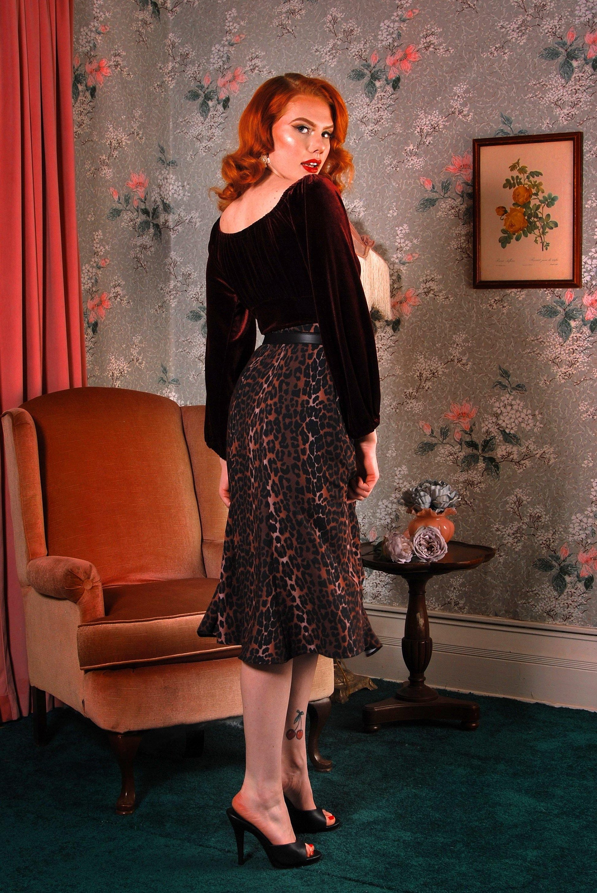 Viva 40s Tulip Skirt in Leopard Crepe | Laura Byrnes Design - pinupgirlclothing.com