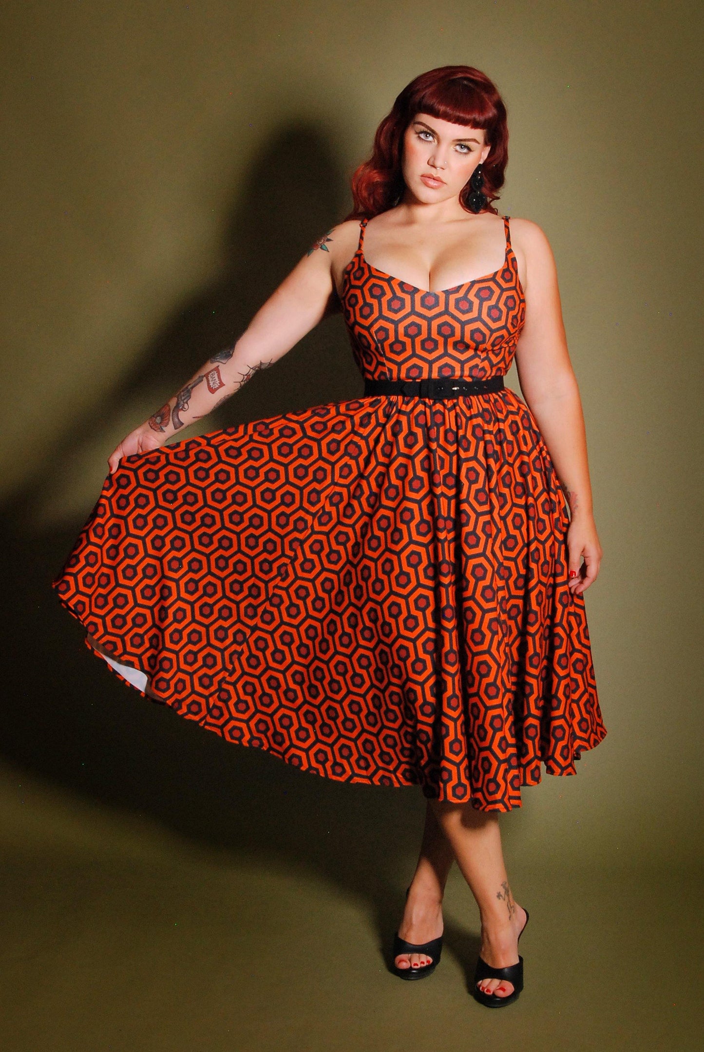 Amalie Ballerina Swing Dress in Hotel Hexagon Crepe | Laura Byrnes Design - pinupgirlclothing.com