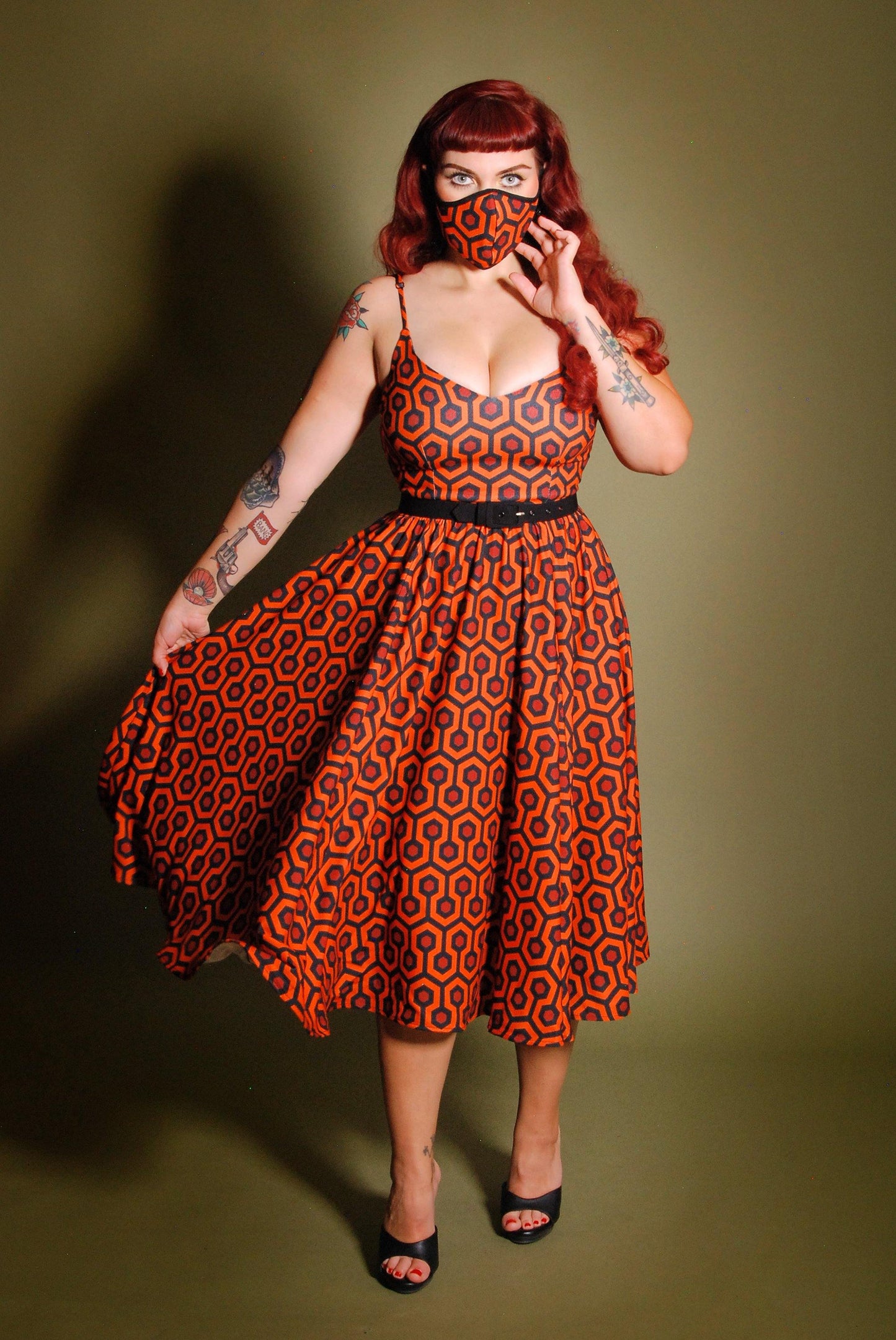 Amalie Ballerina Swing Dress in Hotel Hexagon Crepe | Laura Byrnes Design - pinupgirlclothing.com