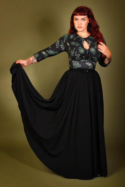 Amalie Ballerina Maxi Skirt in Black Crepe | Laura Byrnes Design - pinupgirlclothing.com