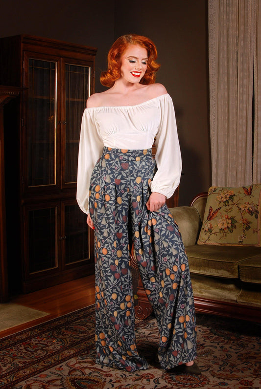 Swann Long Sleeve Peasant Top in Ivory Stretch Velvet | Pinup Couture - pinupgirlclothing.com