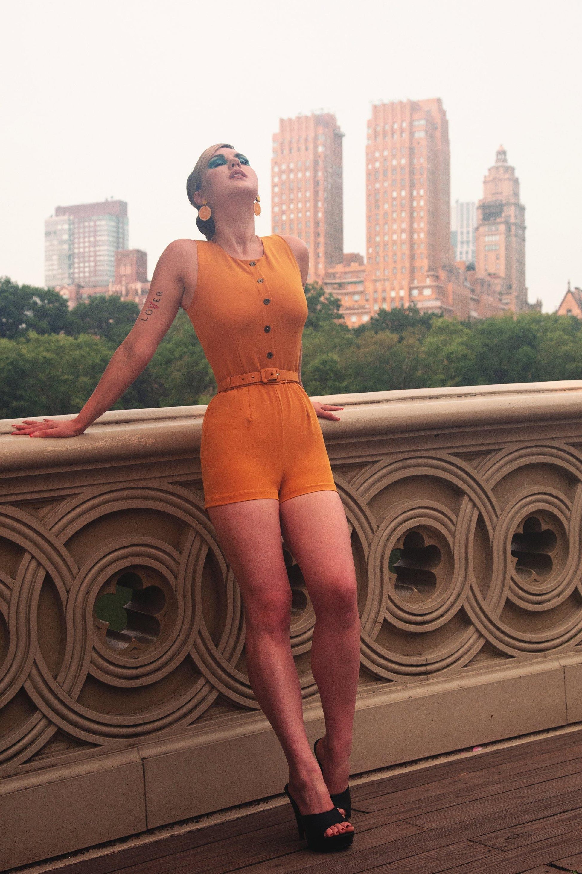 Edie Playsuit in Mustard Stretch Gabardine | Laura Byrnes Design - pinupgirlclothing.com