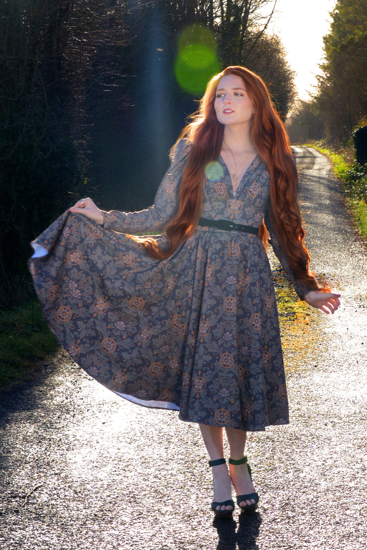 Final Sale - Luna 40s Swing Dress in Royal Woods Crepe | Laura Byrnes & Hope Johnstun