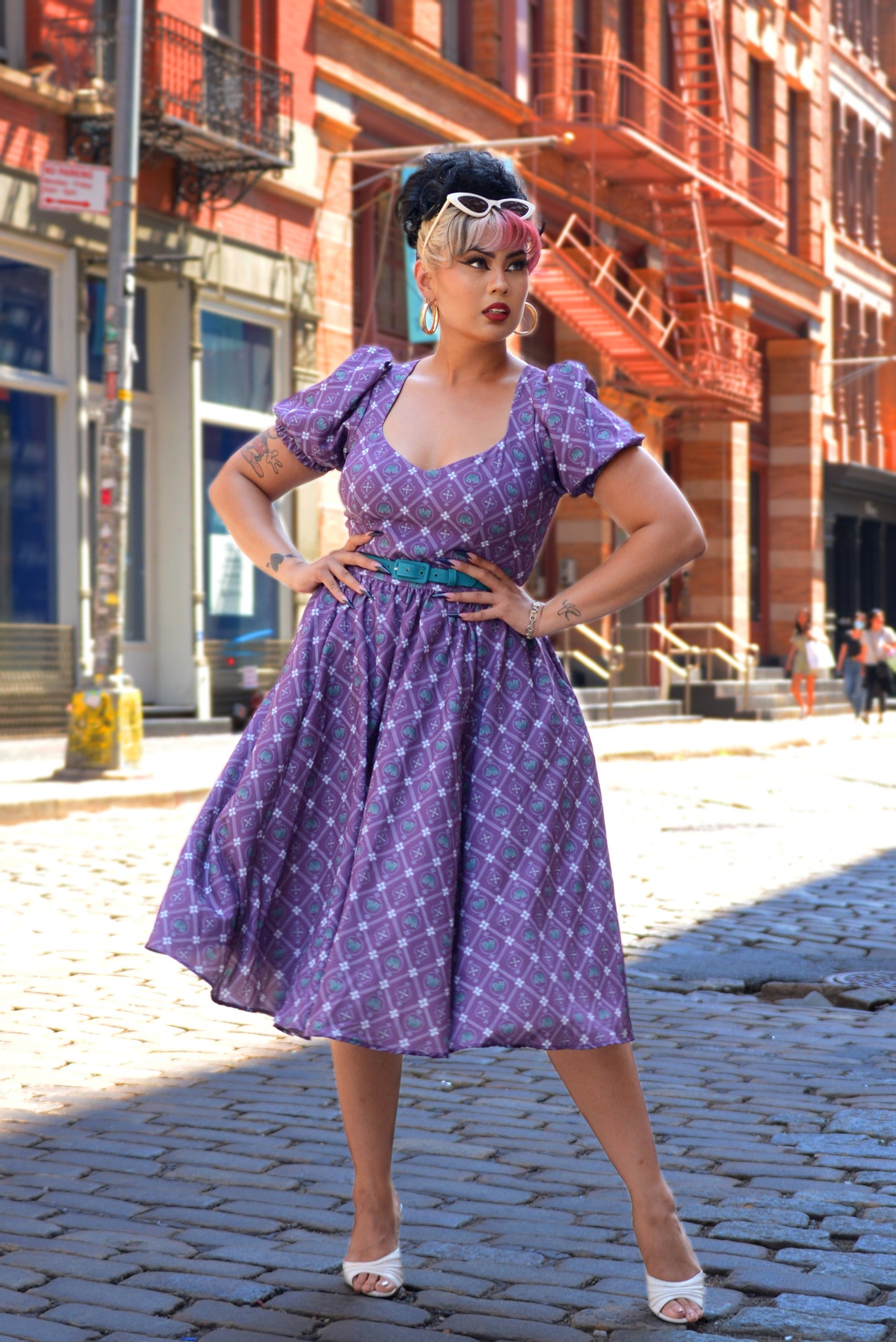 Final Sale - Lucrezia Day Dress in Crown Print Crepe | Laura Byrnes & Hope Johnstun