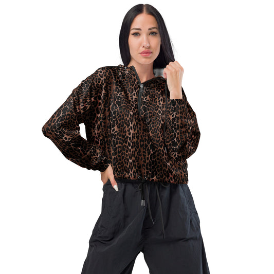 OG Leopard Women’s Cropped Windbreaker Jacket | Pinup Couture Relaxed