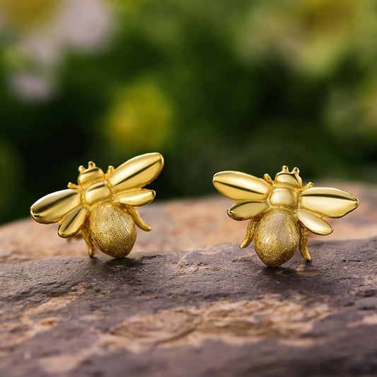 Sterling Silver Bee Earrings  18K Gold Honeybee Studs | Lotus Fun