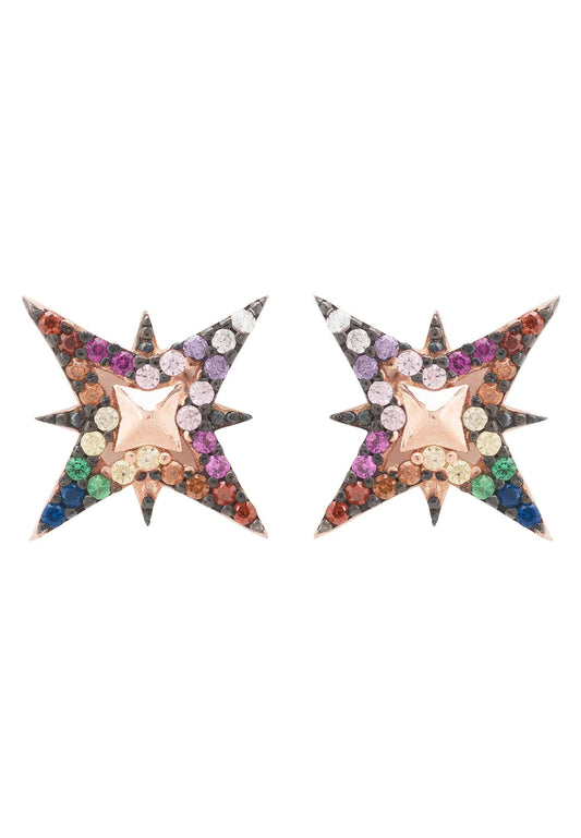 North Star Rainbow Stud Earrings Rosegold | Latelita