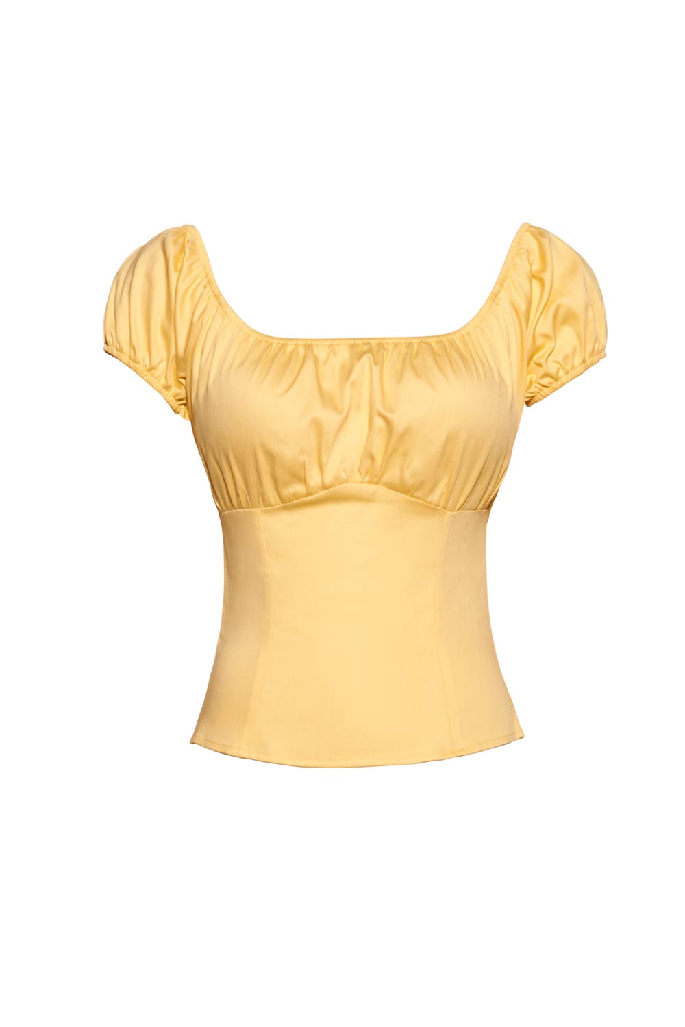 Pinup Couture Peasant Top in Yellow Stretch Cotton Sateen