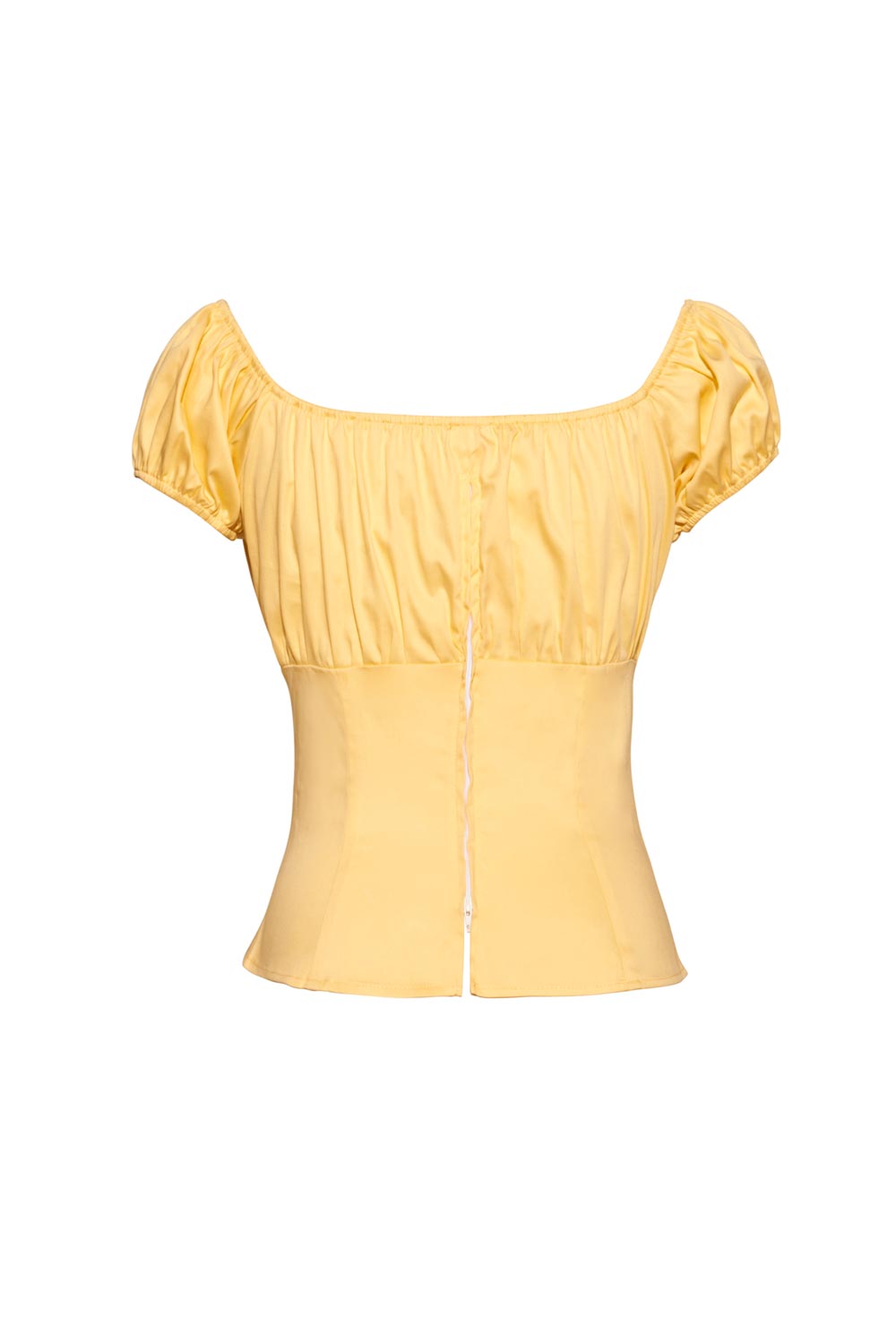 Pinup Couture Peasant Top in Yellow Stretch Cotton Sateen